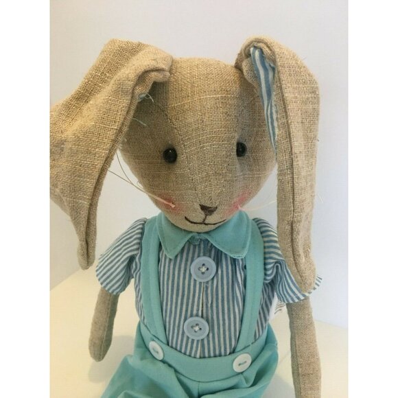 Farmhouse Easter Bunny Shelf Sitters Linen Rabbit Couple Spring Mantel Decor - Picture 8 of 11